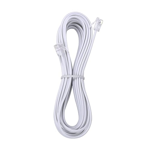 Miniatura 8 de Cable de extensión de teléfono de 15 pies de largo, con enchufe RJ11 estándar y 1 acoplador en línea y 15 soportes de clip para cables, color blanco