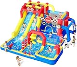 FBSPORT Inflatable Bounce House Water Slide, Bouncy Castle with Splash Pool Bouncer Climbing Wall Water Gun, Climbling, 750W Blower for Outdoor Indoor Backyard