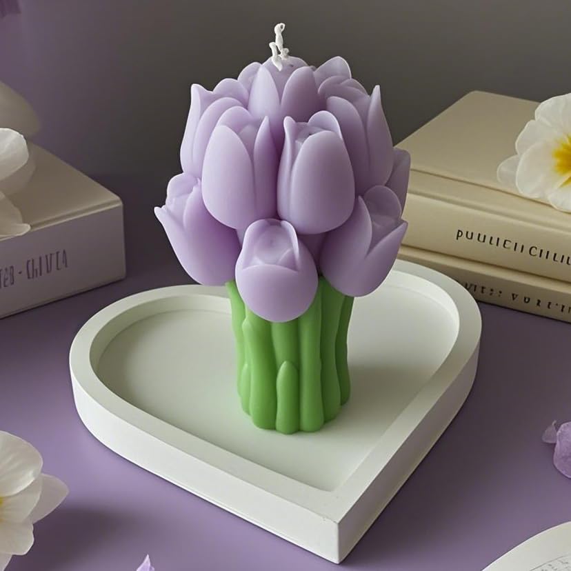 Image of Purple Tulip Scented Candle, Premium Wax, Soothing Fragrance, Ideal Gift for Home Decor Special Occasions, Enhances Home Aesthetic