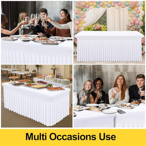 Image of Smiry 2 Pack Spandex Elastic Fitted Table Cloth Skirt for 4FT Table | Stretch Washable Table Cloth, Banquet Table Cover for Wedding, Party, Indoor & Trade Shows, (White, 48Lx30Wx30H)