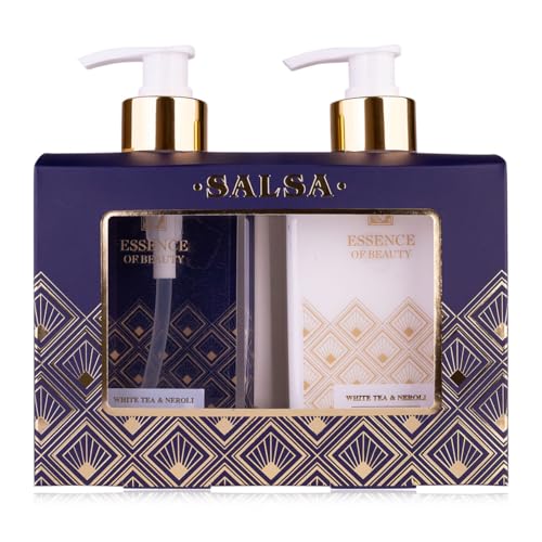 Accentra Set de cuidado de manos SALSA ESSENCE OF BEAUTY, jabón líquido 270ml, crema de manos y uñas 270ml, dispensador, aroma Té Blanco y Neroli, regalo ideal para damas