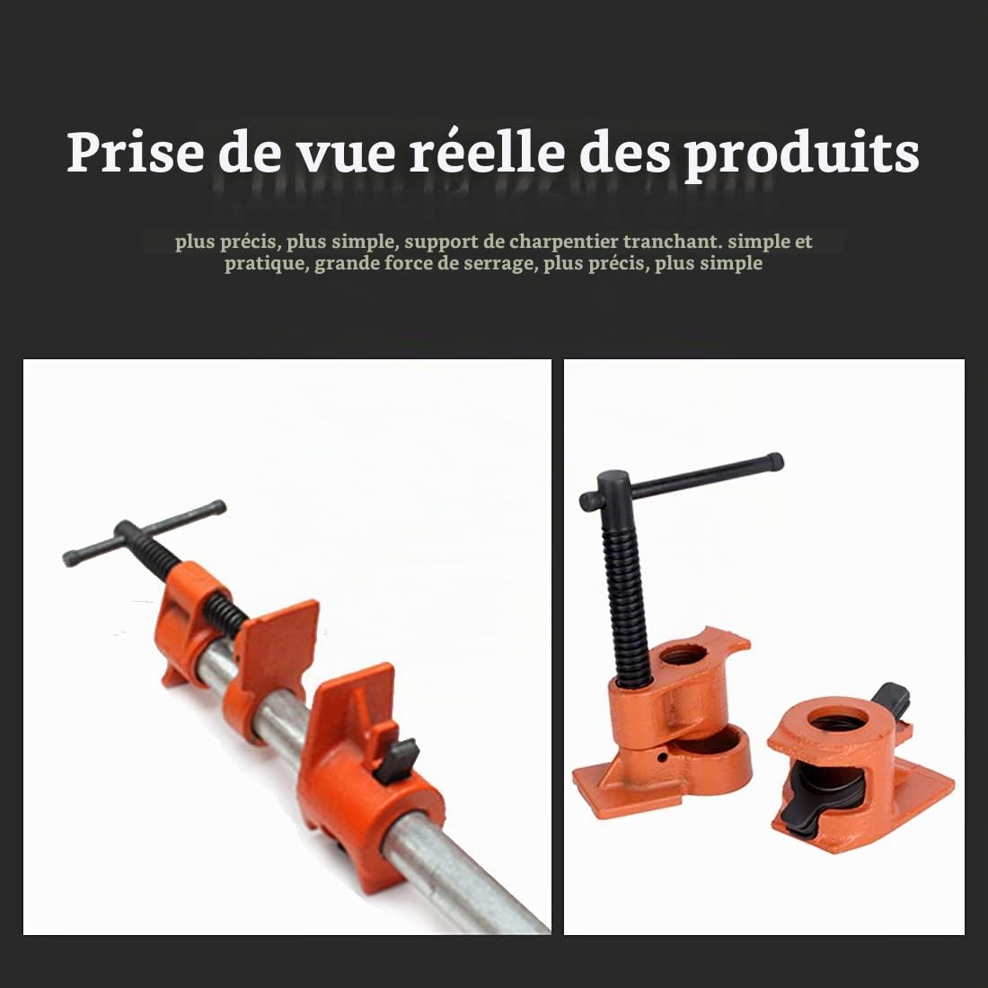 4 Pièces Serre-Joint à Tube, 1/2 in Ensemble de Pinces à Bois, H Style Colliers de Serrage à Vis en Fonte Robuste Menuisier, Serre joint Jeu d'Étau de Bois Établi de Travail, avec Base Large