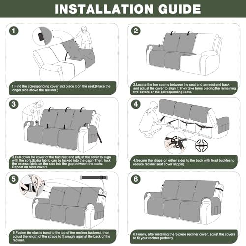 Image of TAOCOCO 100% Waterproof Recliner Sofa Cover, Non Slip Split Couch Covers for Reclining Couches with Elastic Strap, Washable Reclining Sofa Cover Furniture Protector for Kids Pets(3 Seater, Bean Green)