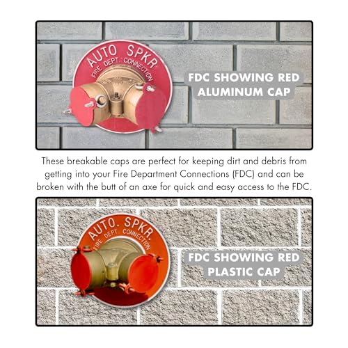 Image of FDC Breakable Plastic Caps 2-1 /2 inch - Red Fire Department Connection Covers - Break-Off Style for FDC Inlet Protection - Durable Plastic - 2 Sets (4 Caps)