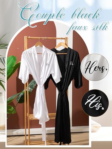 Image of Jecery 2 Pcs Satin His and Hers Robes Set Mr. Mrs. Silk Matching Robe for Couples Women Man Wedding Engagement Bridal Gift