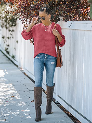 Image of MEROKEETY Women's Fall Long Sleeve Waffle Knit Oversized Sweater