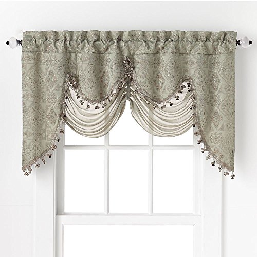 GoodGram Ultra Elegant Clipped Jacquard Georgette Fringed Window Valance with an Attached Sheer Swag Assorted Colors (Sage)