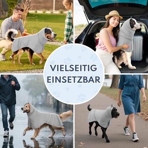 Wasserdichter Hunderegenmantel mit Reflektorstreifen & Leinenöffnung - Atmungsaktiver Regenjacke für Hunde Aller Größen, Winddicht und Verstellbar für Kleine, Mittelgroße & Große Hunde (Grau, M)
