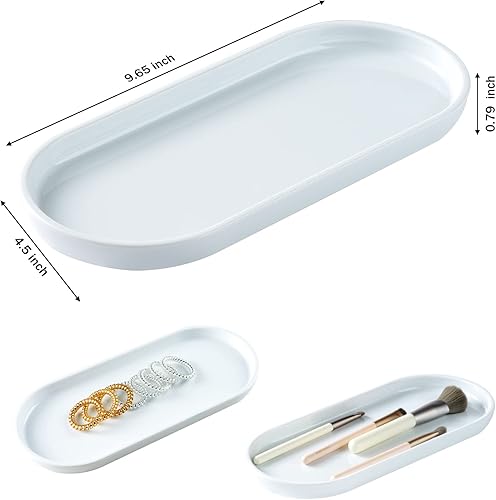 Miniatura 14 de SheeChung Bandeja de tocador acrílica, paquete de 2, transparente, 9.65 x 4.5 x 0.79 pulgadas, bandeja Catchall, dispensador de bandeja