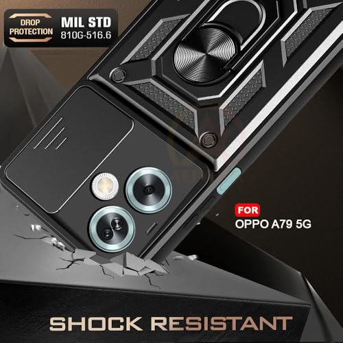 Image of Armor Bumper Back Cover Case for Oppo A79 5G Rotating Camera Cover, Ring Holder & Kickstand | Heavy Duty & 360 Degree Protection Oppo A79 5G Back Cover (Black)