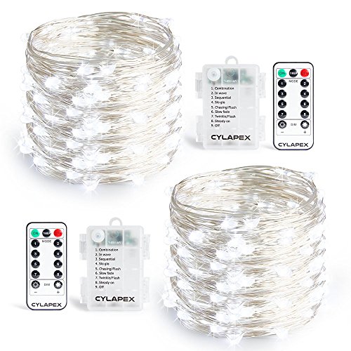CYLAPEX 2 Set Fairy Lights Battery Operated Christmas Lights, 8 Modes Remote Control Twinkle Lights with Timer 16ft 50LED Fairy String Lights Silver Wire Firefly Lights for Bedroom Garden Cool White CYLAPEX 2 Set Fairy Lights Battery Operated Christmas Lights, 8 Modes Remote Control Twinkle Lights with Timer 16ft 50LED Fairy String Lights Silver Wire Firefly Lights for Bedroom Garden Cool White