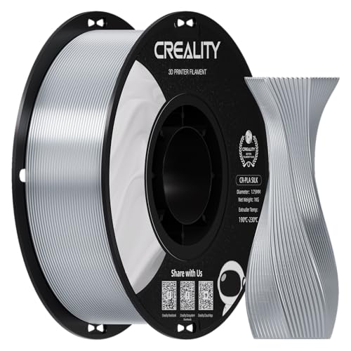 Image of Creality Silk PLA 3D Printer Filament, Metallic Silver PLA Filament 1.75mm, High Glossy and Smooth Silk Texture, Metal Filament + /-0.02mm Precision, 3D Printing Filament 1KG /2.2lb, (Silver)