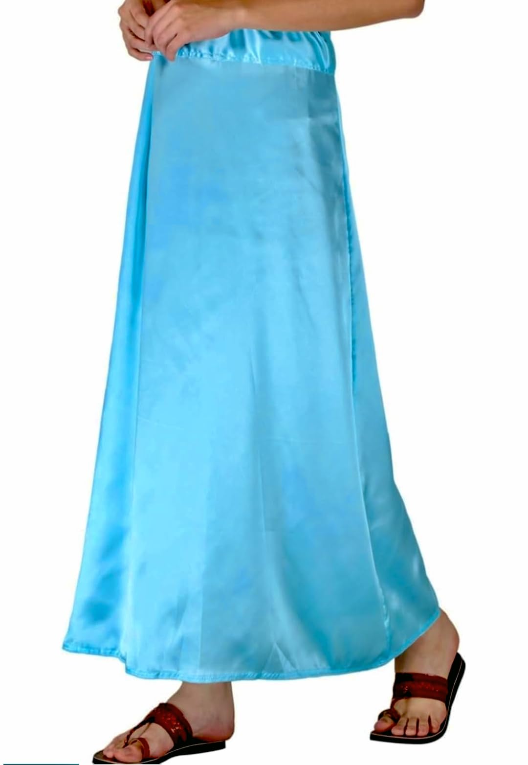Froze or Sky Blue Colour Satin Petticoat for Women | Sky Blue Saree Shapewear or Underskirt or Saya for Girls-image-34