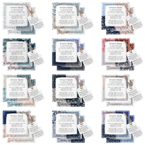 FuWeave 12 Pack Prayer Quilt Gifts Inspirational Christian Prayer Quilt with Cross Inside Mini Sympathy Healing Cloth Square for Cancer Patients Women Holiday Easter Egg Stuffers Scripture (Fantasy)