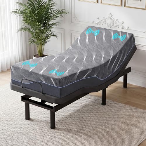 Image of Vipbear Premium TXL Adjustable Bed Frame with 12 inch Mattress, Ergonomic Smart Massage Adjustable Bed Bases with Zero Gravity, Wireless Remote & Head-Foot Incline & USB Charging, Black