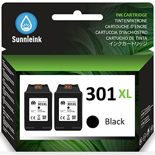 Sunnieink 301XL Cartuchos de Tinta remanufacturados para HP 301 XL Negro Uso en OfficeJet 4630 2542 2620 2622 4632 DeskJet 2540 2050 1050 3050 1510 2544 3050a 1512 2510 Envy 5530 4500 5532(2Pack) Cover