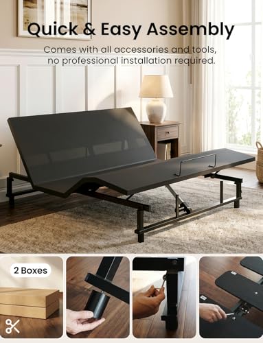 Image of King Size Adjustable Bed Frame with Wireless Remote, Zero Gravity & Head & Foot Incline, Heavy-Duty Steel Frame, Whisper-Quiet Motor, Easy Installation (79 inch L x 74 inch W x 12.72 inch H),Black A