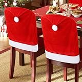 FOIMAS 4pcs Christmas Chair Covers,Santa Hat Chair Back Cover Xmas Slipcover for Christmas Dinning Room Home Decoration Supply,Red