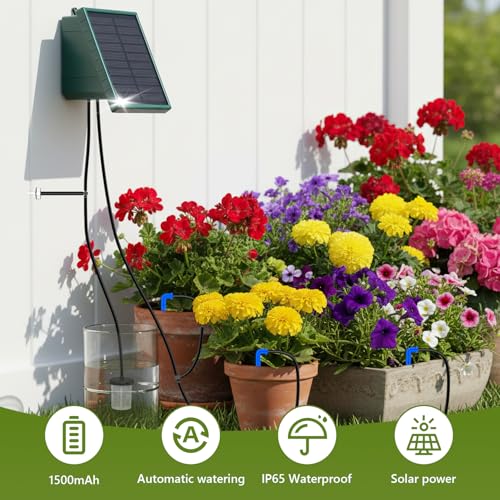 Onherm Solar Bewässerungssystem, Automatische Bewässerung Für Außen Garten, Zeitschaltuhr Bewässerung Mit 10M Tropfschlauch, Pflanzen Bewässerung Hochbeet Gewächshaus Zubehör