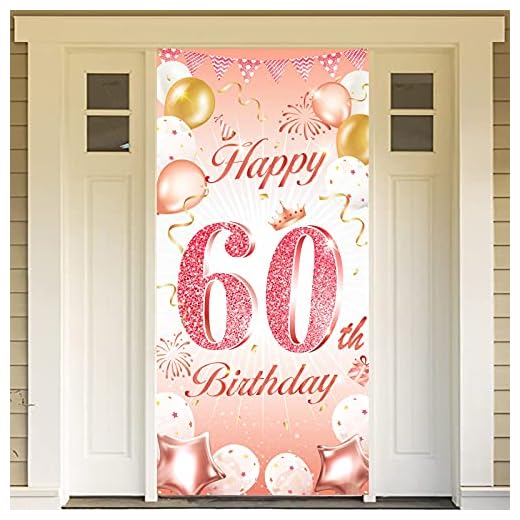 DPKOW Oro Rosa 60 Años Cumpleaños Decoración para Mujer, Oro Rosa Pancarta para Mujer 60 Cumpleaños Puerta Fondo Decoración, para Mujer 60 Años Cumpleaños Mesa Jardín Decoración, 185 x 90cm