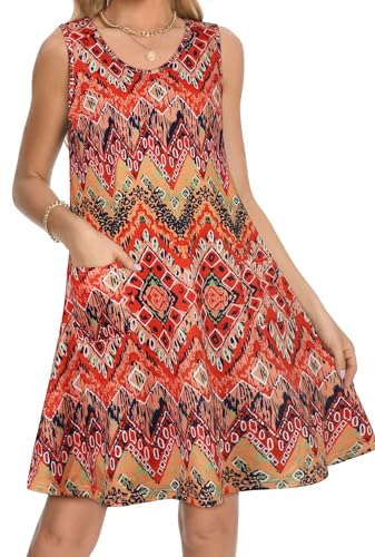 Image of elescat Womens Summer Dresses Casual V Neck Sleeveless Pockets Beach Loose Tank Sundress 2026