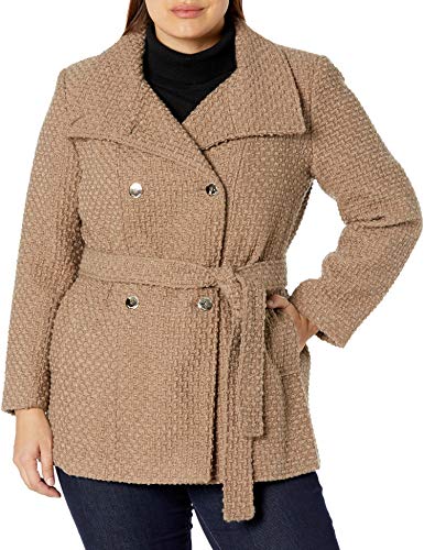 Calvin Klein Womens Plus Sized Double Breated Wool Coat, OBV, 1X