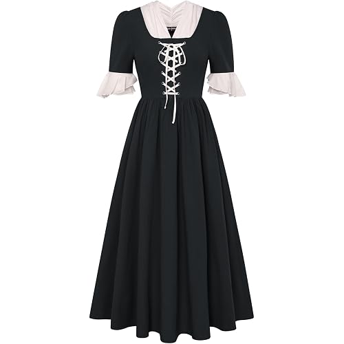 Scarlet Darkness Colonial Dress - Womens Pioneer Prairie Dress with Pockets