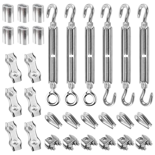 Juego de 30 tensores M4, tensor de alambre de 3 mm, tensor de cuerda de acero inoxidable, abrazadera de cable de alambre en forma de U y dúplex, cable de alambre y abrazadera de presión de aluminio