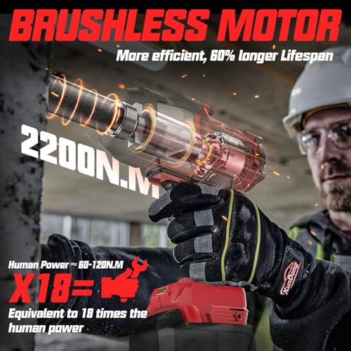Image of Cordless Impact Wrench 1 /2 inch Compatible with Milwaukee 18V Battery, 1600Ft-lbs(2200N.m) High Torque Impact Gun Heavy Duty, Brushless Electric Power Impact Driver with 4 Speed Modes & LED Work Light