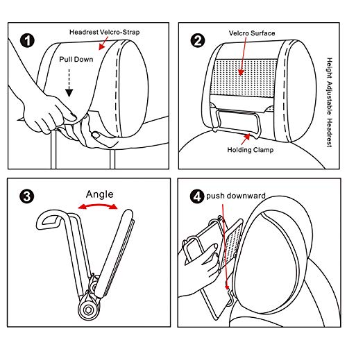 TFY Universal Car Headrest Mount Holder with Angle- Adjustable Holding Clamp for Tablets - Compatible with iPad 9/8/7 - iPad Mini 6 - Air 5 - Pro 12.9 - Samsung Galaxy Tab S8 - Tab A and More