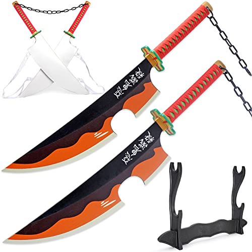 Zisu Demon Slayer Sword, About 31 inches, Two Tengen Sword Included, Hashira Pillars & Tengen Uzui Katana for Cosplay Purpose, Anime Sword with Original Texture (Orange-Tengen)