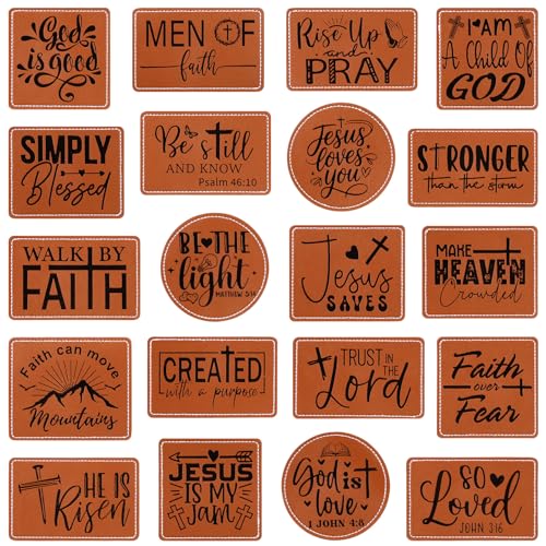 Wavwavw 20 Pcs Christian Iron-on Patches, Rustic Leatherette Bible Verse