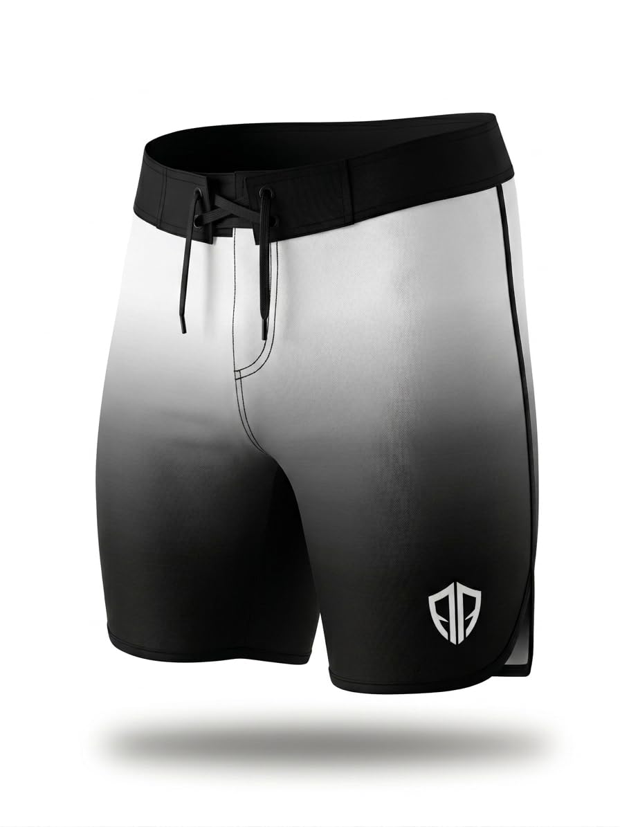 Men's Physique Board Shorts Eclipse Edge, 4-Way Stretch Polyester Elastane Blend, Competition Fit, Drawstring Closure