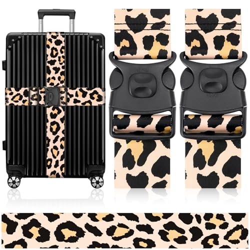 MOTONG 2 Stück Koffergurt-200CM Kofferband Verstellbare Rutschfestes, Kofferband Auffällig Personalisierte Zur schnellen Identifizierung Kofferbänder Kreuzgurt, Luggage Strap, Leopard Tattoo