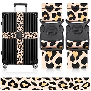 MOTONG 2 PCS Leopard Print Luggage Straps Adjustable Suitcase Straps Personalised Luggage Straps Suitcases Heavy Duty Suitcase Belts Thickened Luggage Belt with Quick Release Buckle
