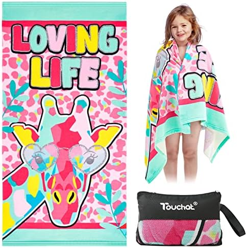 Touchat Beach Towel for Kids, Super Absorbent Quick Dry Microfiber Beach Towel 24''x 48'', 300GSM Thick Soft Sand Free Cute Giraffe Beach Pool Swim Bath Travel Picnic Camping Towel for Boys Girls