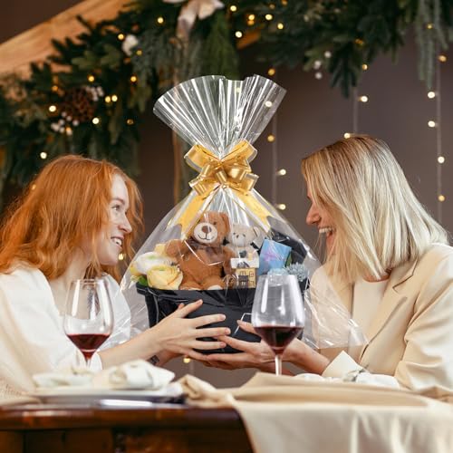 Image of Colingmill Woven Basket with Gift Bags and 2 Ribbons, Raffia Grass Paper Shred Filler, Gift Card, Empty Small Rope Basket for Storage Presents Toy Organizer(Black,12 * 8 Inch)