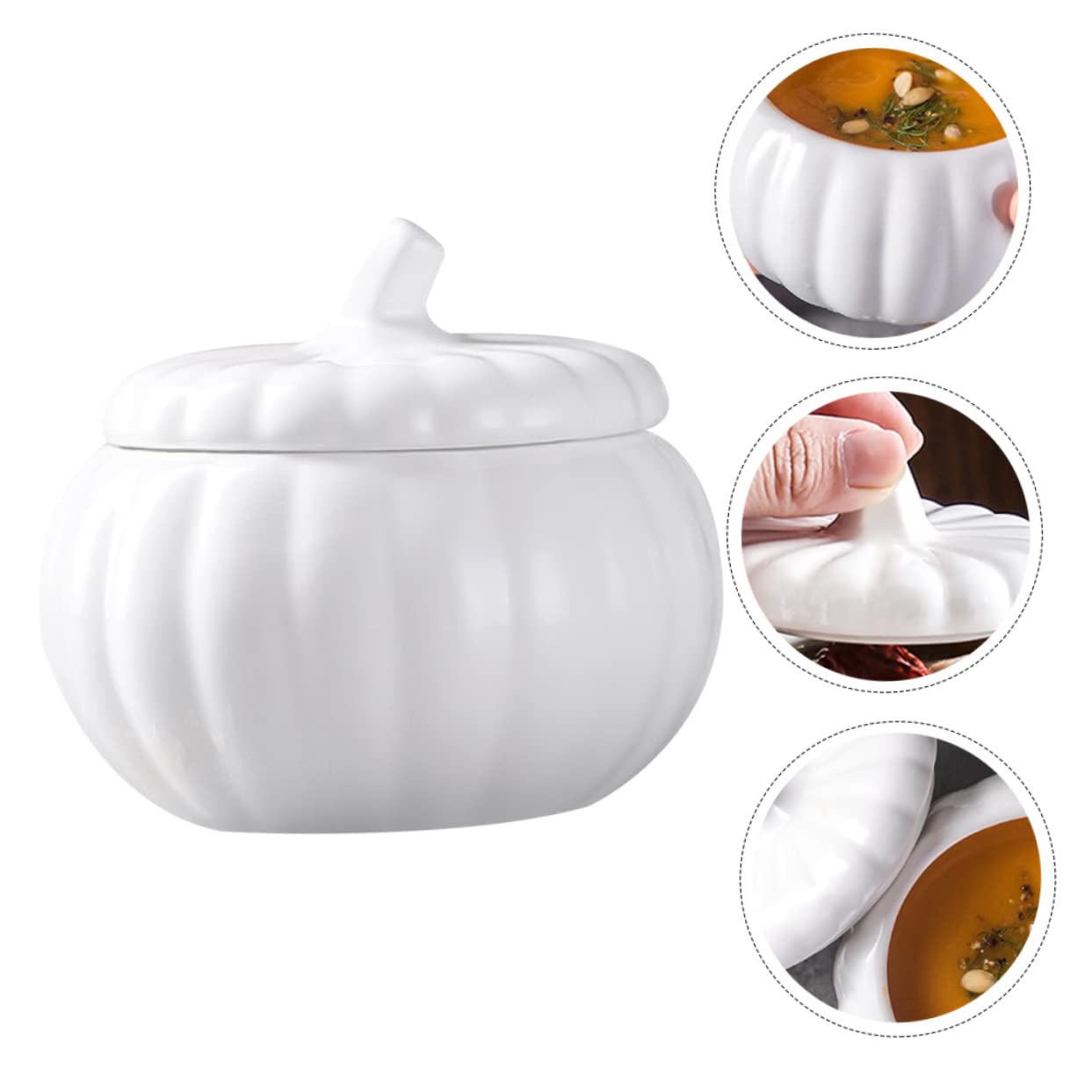 Ciieeo Suppe Terrine 4 Stück Kürbis Suppentasse Geschirr Obstplatte Suppenterrine Beikost Behälter Soup Bowl Reis Kleiner Schmortopf Ramen Schüssel Suppenschüssel Suppenbehälter Aus Keramik Weiß
