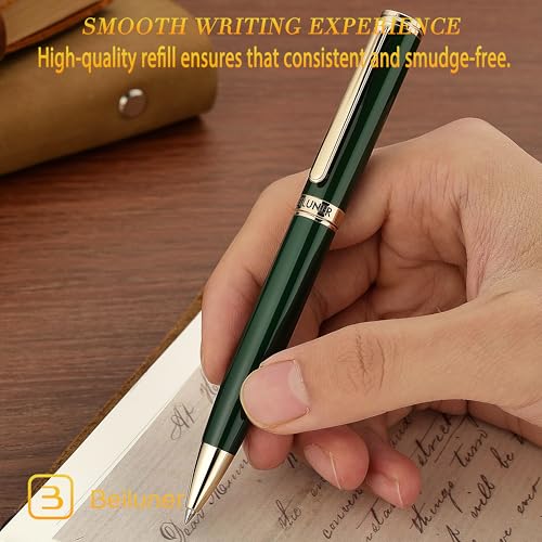 Image of BEILUNER Luxury Gel Pen with 24K Gold Finish, Green Piano Lacquer, Luxury Grade Craftsmanship, Fancy Pen Gift Set for Men and Women, Graduation Gift, Executive, Office, Retractable, Nice Pen Set
