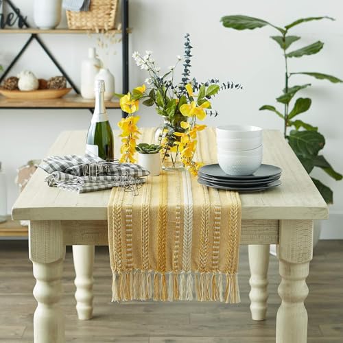 Image of THE HOME TALK Premium Cotton 4-6 Seater Table Runner -14x72 Inches-Yellow|Elegant Dining|Handcrafted Quality|Stylish Console Decor for Dining Table, Parties, Events