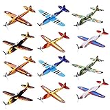 Flying Glider Planes - Toy For Party, Kids & All Ages - Hand Launch - Easy Assembly - Styrofoam Assorted, 8 Inch (SET OF 12) - By Kidsco