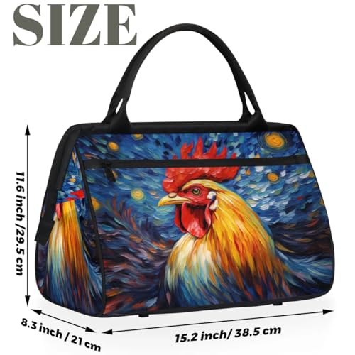 Travel Duffel Bag for Women, Oil Rooster Weekender Overnight Bag Carry on Beach Swim Bags Dance Bag Airlines Approved Personal Item Travel Bag for Yoga, Sports, Hospital2