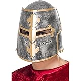 Material: Kunststoff Amakando Kreuzritter Helm Ritterhelm mit Visier Kriegerhelm Topfhelm Mittelalter Kopfbedeckung Ritter Kostüm Zubehör