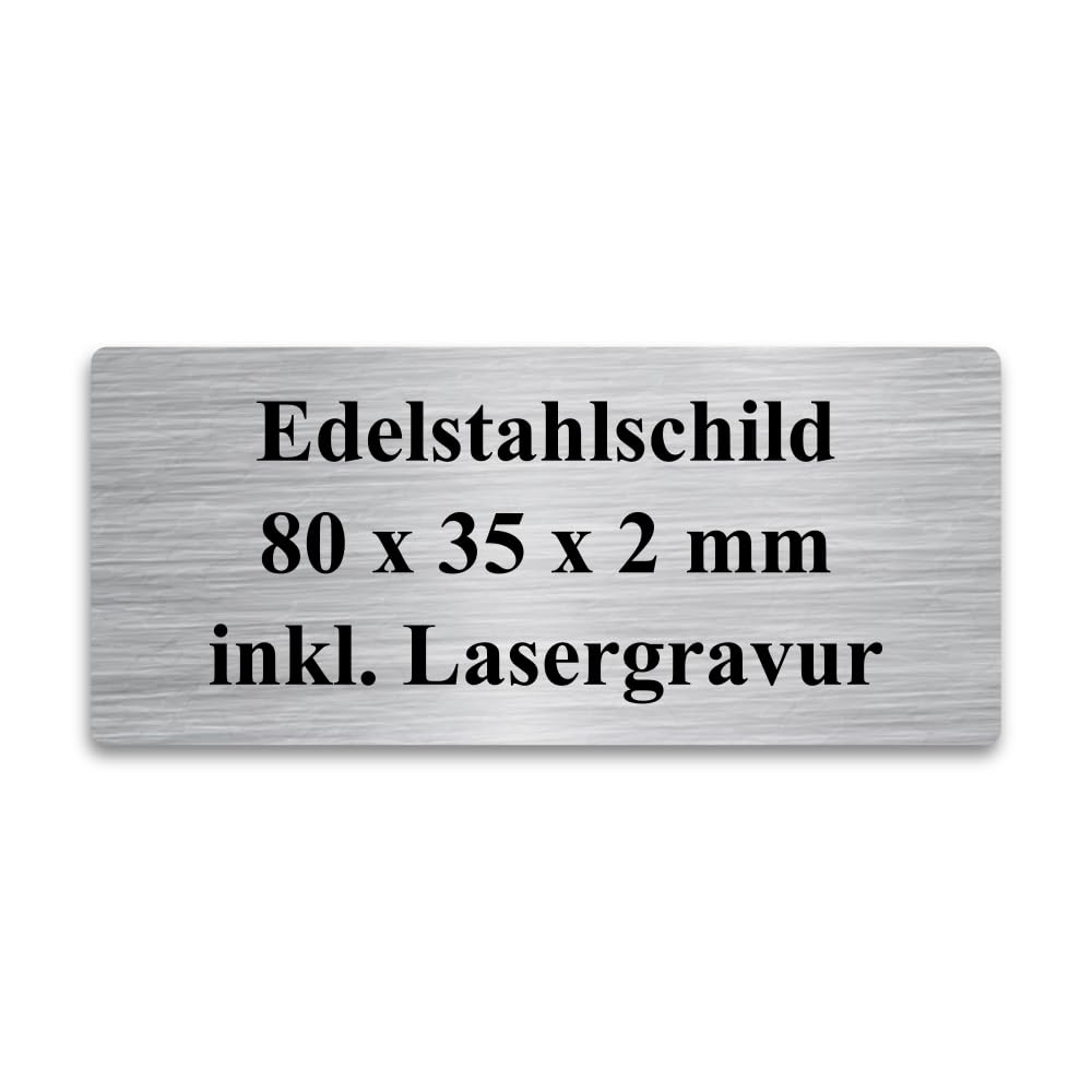 Briefkastenschild Personalisiert Edelstahl mit Gravur | Namensschild Metalschild - Gartenschild für Briefkasten Haustür | Büroschild - Bankschild - Türschild | (80x35x2 mm)