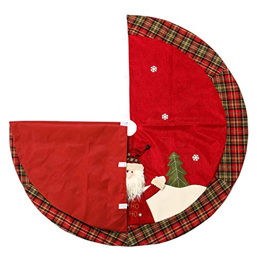 Sunnyglade-48-Christmas-Tree-Skirt-Double-Layer-Design-Santa-Pattern-Burlap-Christmas-Tree-Skirt-with-Buffalo-Plaid-Edges-for-Xmas-Holiday-Decorations-Plaid Sunnyglade 48 Christmas Tree Skirt Double Layer Design Santa Pattern Burlap Christmas Tree Skirt with Buffalo Plaid Edges for Xmas Holiday Decorations Plaid