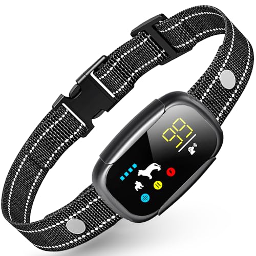 Rendiz Smart Dog Bark Collar – Adjustable Sensitivity – Humane Bark Training Collar – Sound and Vibration Bark Collar – Smart AI Barking Collar – Variable Warning Tone – Waterproof Dog Collar, Black