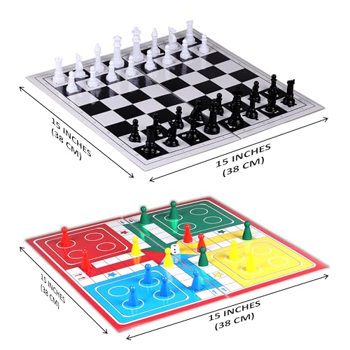 Image of Ankit Toys & Games 2 in 1 Chess and Ludo Board Game (38 x 38 cm) Double Sided Strategy and Family Game Set for Kids and Adults 2 to 4 Players Age 6+ Travel Indoor Board Game with Dice and Pawns