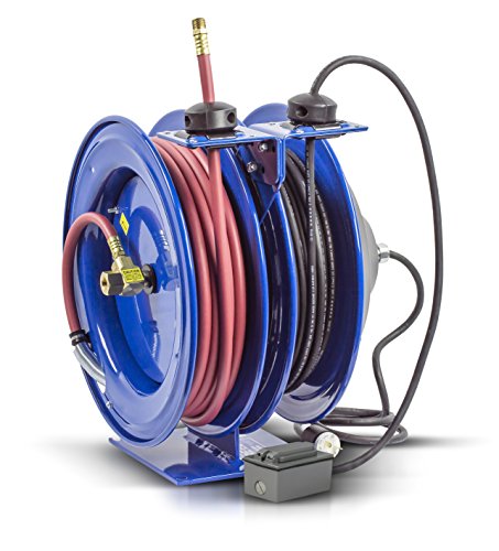 🔥 Coxreels C-L350-5012-F Dual Purpose Electric/Air Spring Rewind Reels: 50' 3/8" I.D. Hose, 300 PSI; G.F.C.I. Receptacle, 50' Cord, 12 AWG