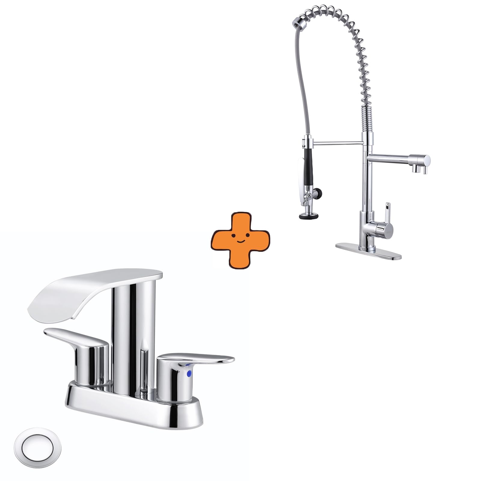 Jnfidosr Waterfall Bathroom Sink Faucet,Chrome Two Handles Bathroom Faucet And Commercial Kitchen Faucet With Pre-Rinse Sprayer, Brass Pot Filler Kitchen Sink Faucet For Restaurant