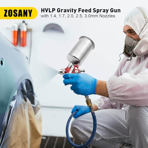Image of HVLP Gravity Feed Air Paint Spray Gun Kit | Automotive paint spraying set, multiple size nozzle options, includes 1000cc aluminum cup air regulator, gravity feed design
